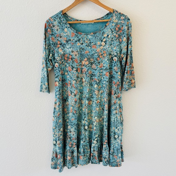 Peruvian Connection Ditsy Floral Dress Womens Size M Ruffle Cottage Preppy Beach - Picture 2 of 8